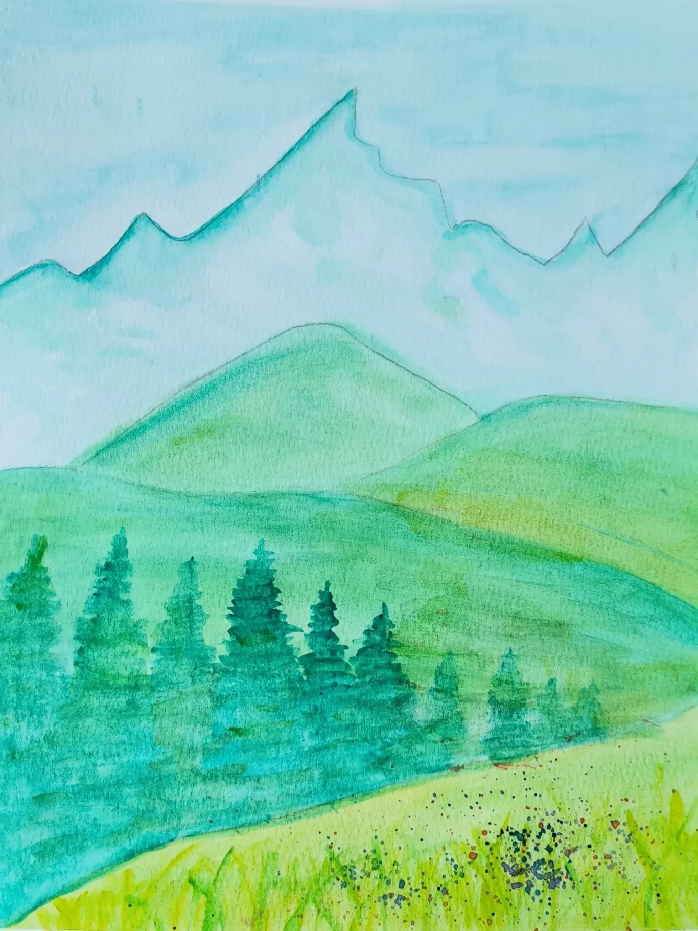Morgennebel über dem Schwarzwald – Landschaften Morgennebel über dem Schwarzwald, Aquarell von Laura Summer