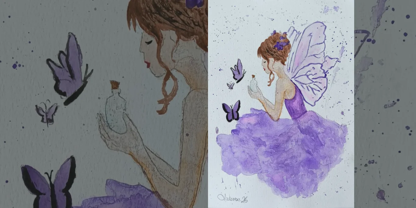 Ich zaubere mir Leben, 2026. Aquarell auf Papier, 30x20 cm. Eine fantasievolle, farbenreiche Arbeit über Kreativität, Vorstellungskraft und die Freude am Leben.