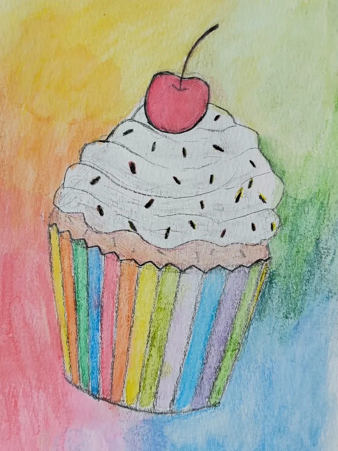 Cupcake – Blumen, Früchte & Süßes Bunter Cupcake, Aquarell von Laura Summer